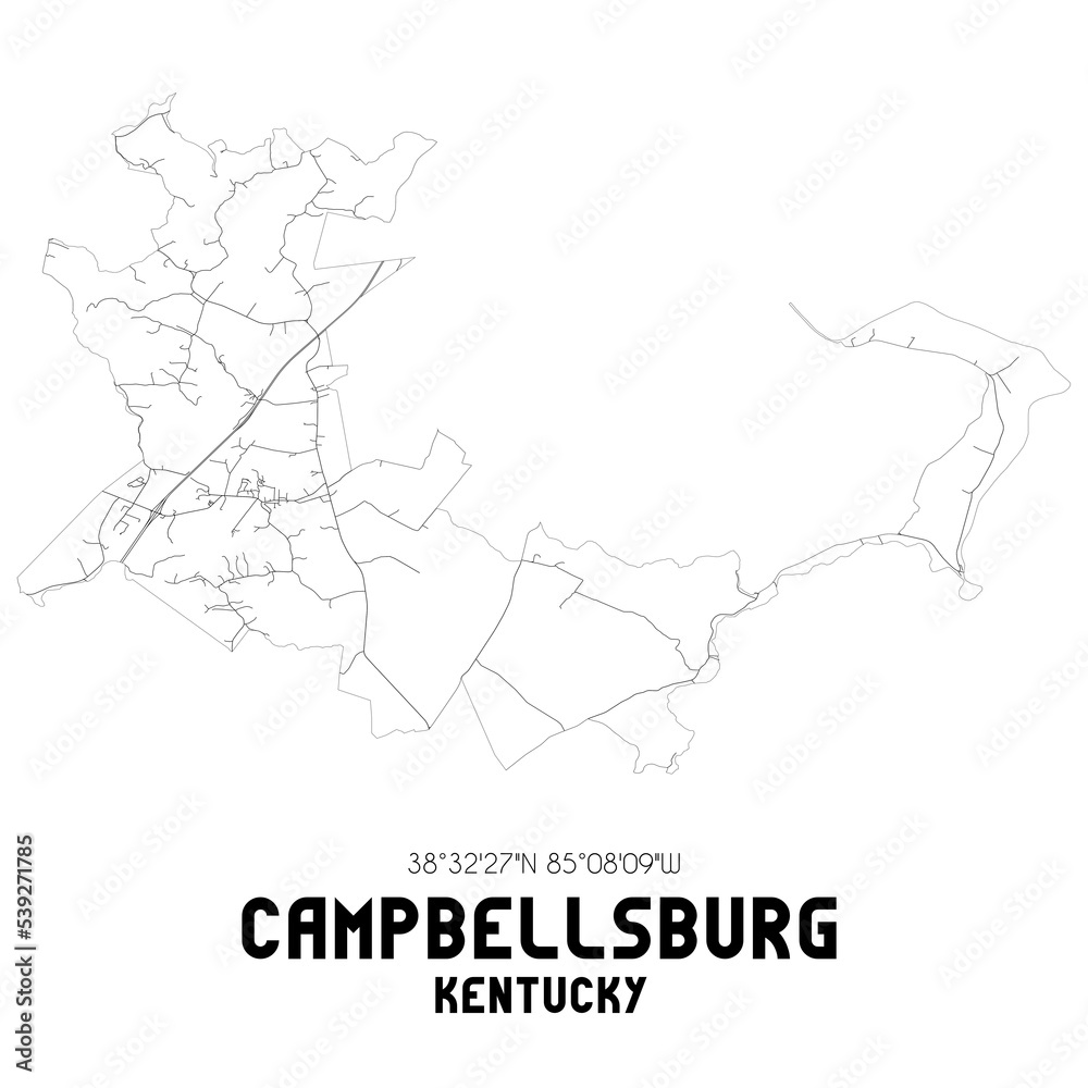 Campbellsburg Kentucky. US street map with black and white lines.