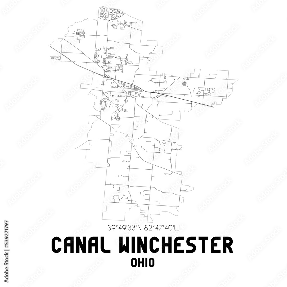 Canal Winchester Ohio. US street map with black and white lines.