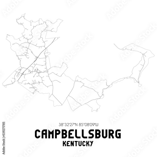 Campbellsburg Kentucky. US street map with black and white lines.