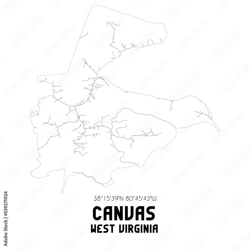Canvas West Virginia. US street map with black and white lines.