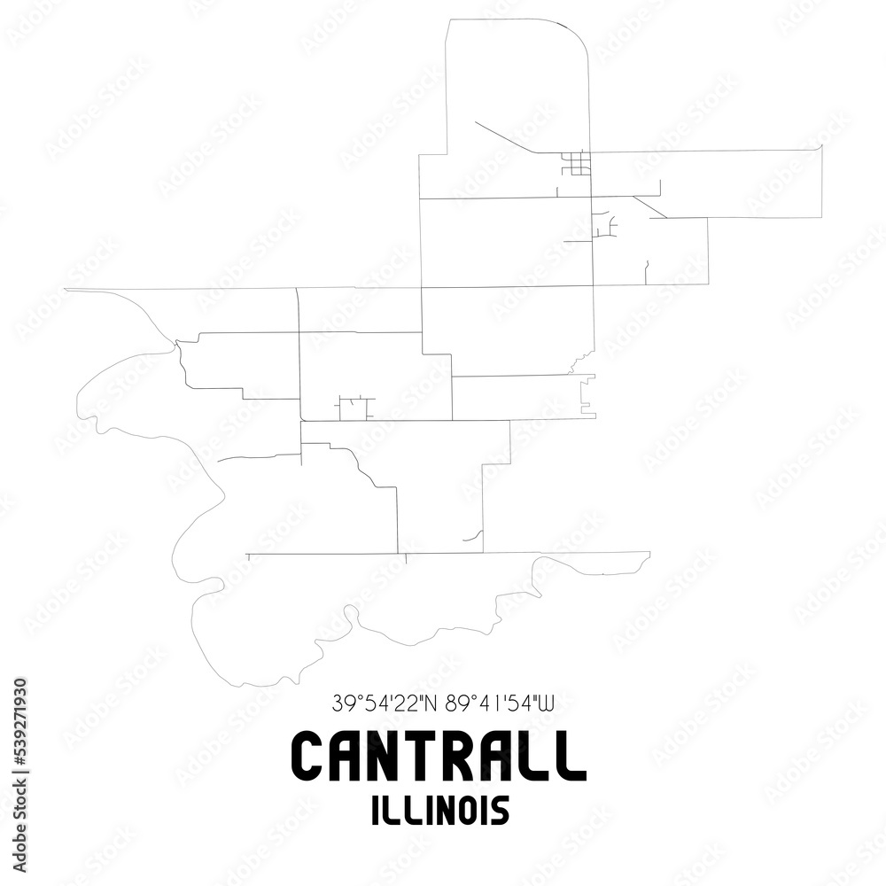 Cantrall Illinois. US street map with black and white lines.