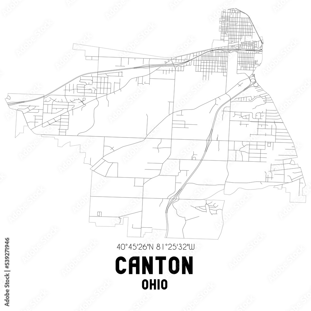 Canton Ohio. US street map with black and white lines. Stock