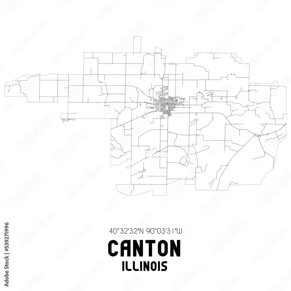 Canton Illinois. US street map with black and white lines.