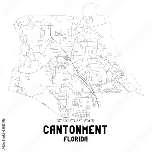 Cantonment Florida. US street map with black and white lines.