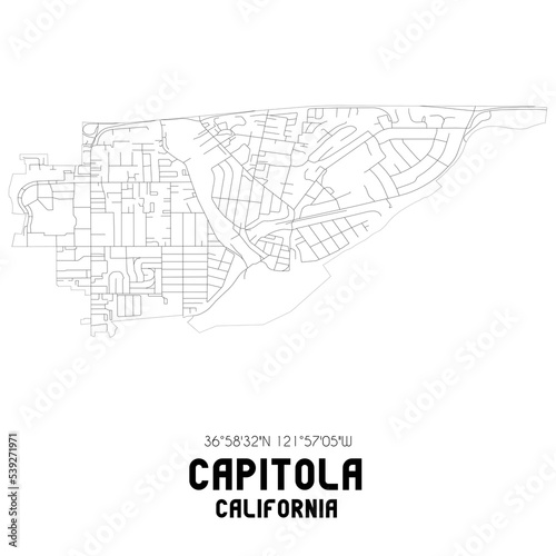 Capitola California. US street map with black and white lines.