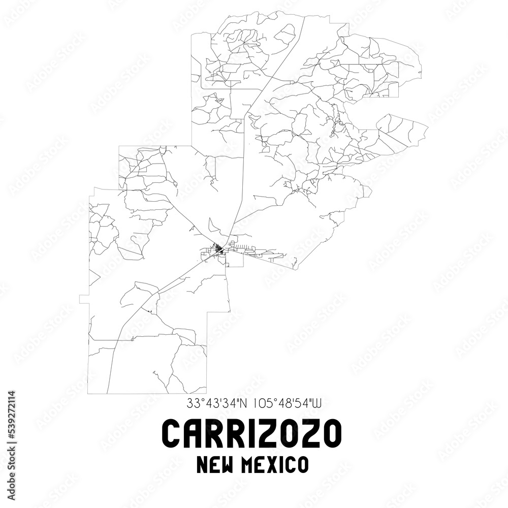 Carrizozo New Mexico. US street map with black and white lines.