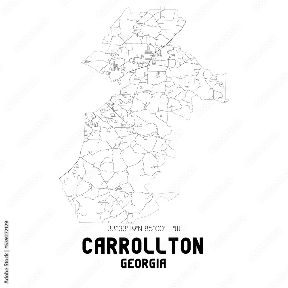 Carrollton Georgia. US street map with black and white lines.