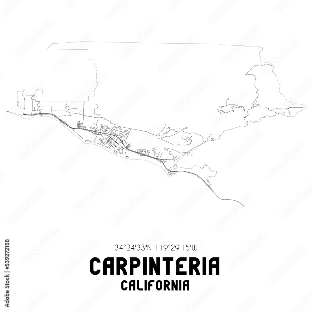 Carpinteria California. US street map with black and white lines. - obrazy, fototapety, plakaty 