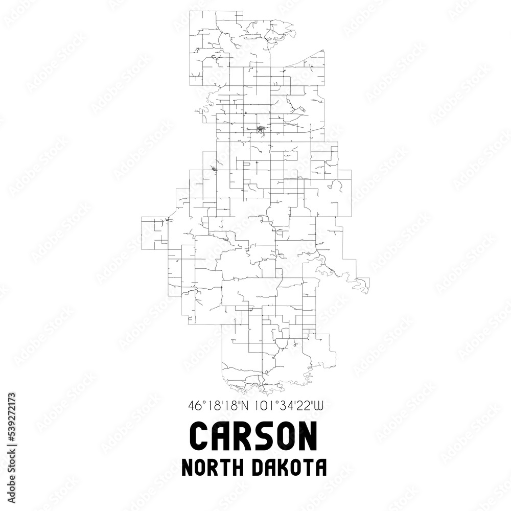 Carson North Dakota. US street map with black and white lines.