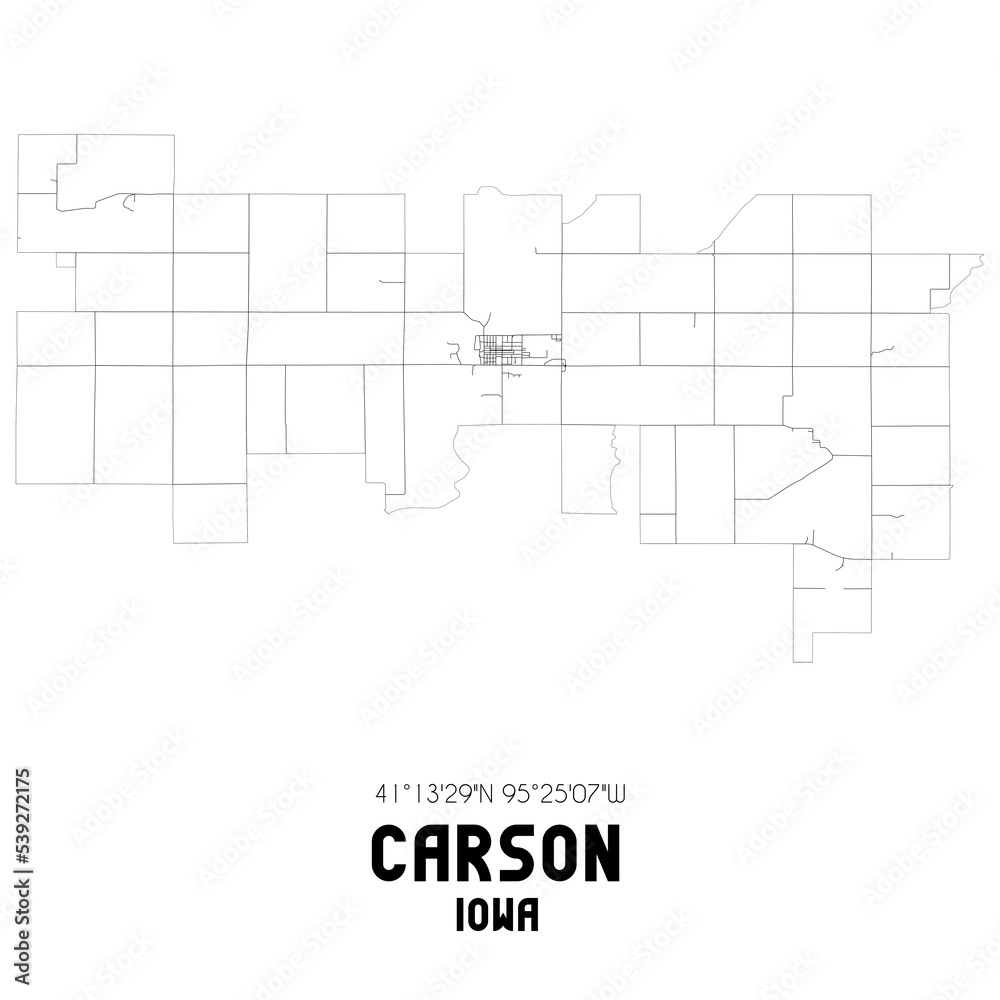 Carson Iowa. US street map with black and white lines.