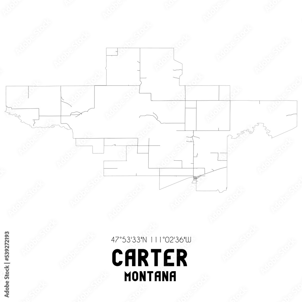 Carter Montana. US street map with black and white lines.