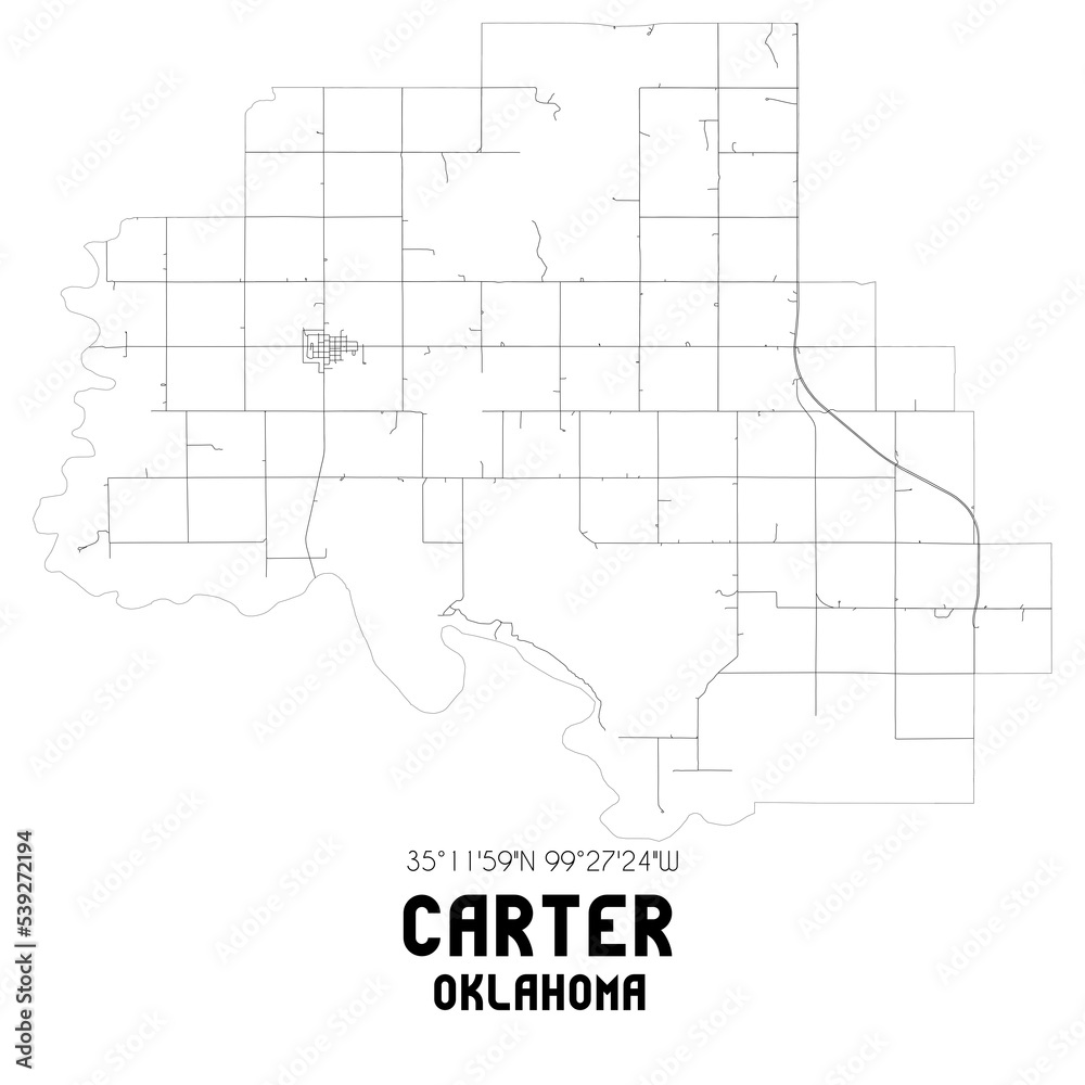 Carter Oklahoma. US street map with black and white lines. Carter Oklahoma. US street map with black and white lines.