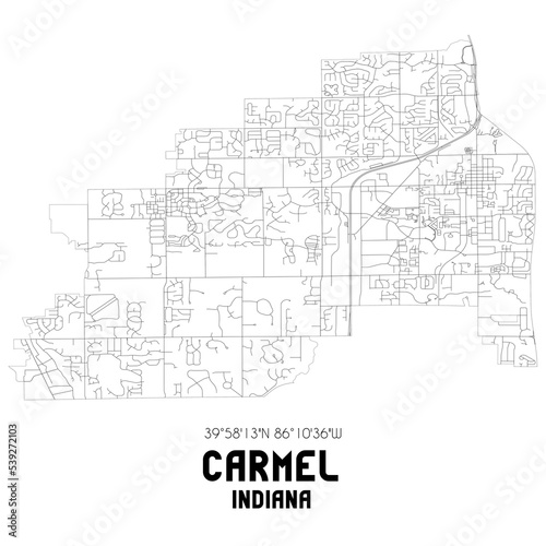 Carmel Indiana. US street map with black and white lines. photo