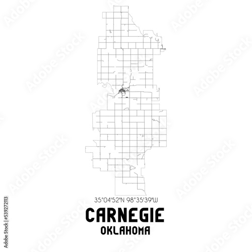 Carnegie Oklahoma. US street map with black and white lines.