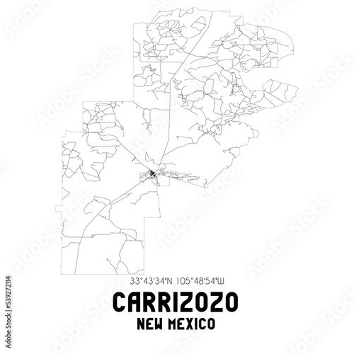 Carrizozo New Mexico. US street map with black and white lines.