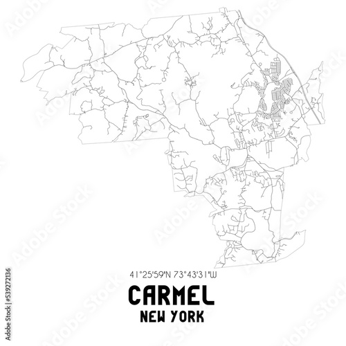 Carmel New York. US street map with black and white lines.