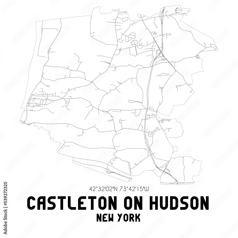 Castleton On Hudson New York. US street map with black and white lines