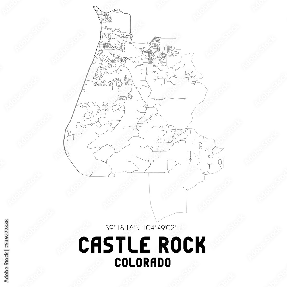 Castle Rock Colorado. US street map with black and white lines.