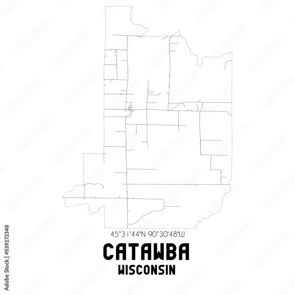 Catawba Wisconsin. US street map with black and white lines.