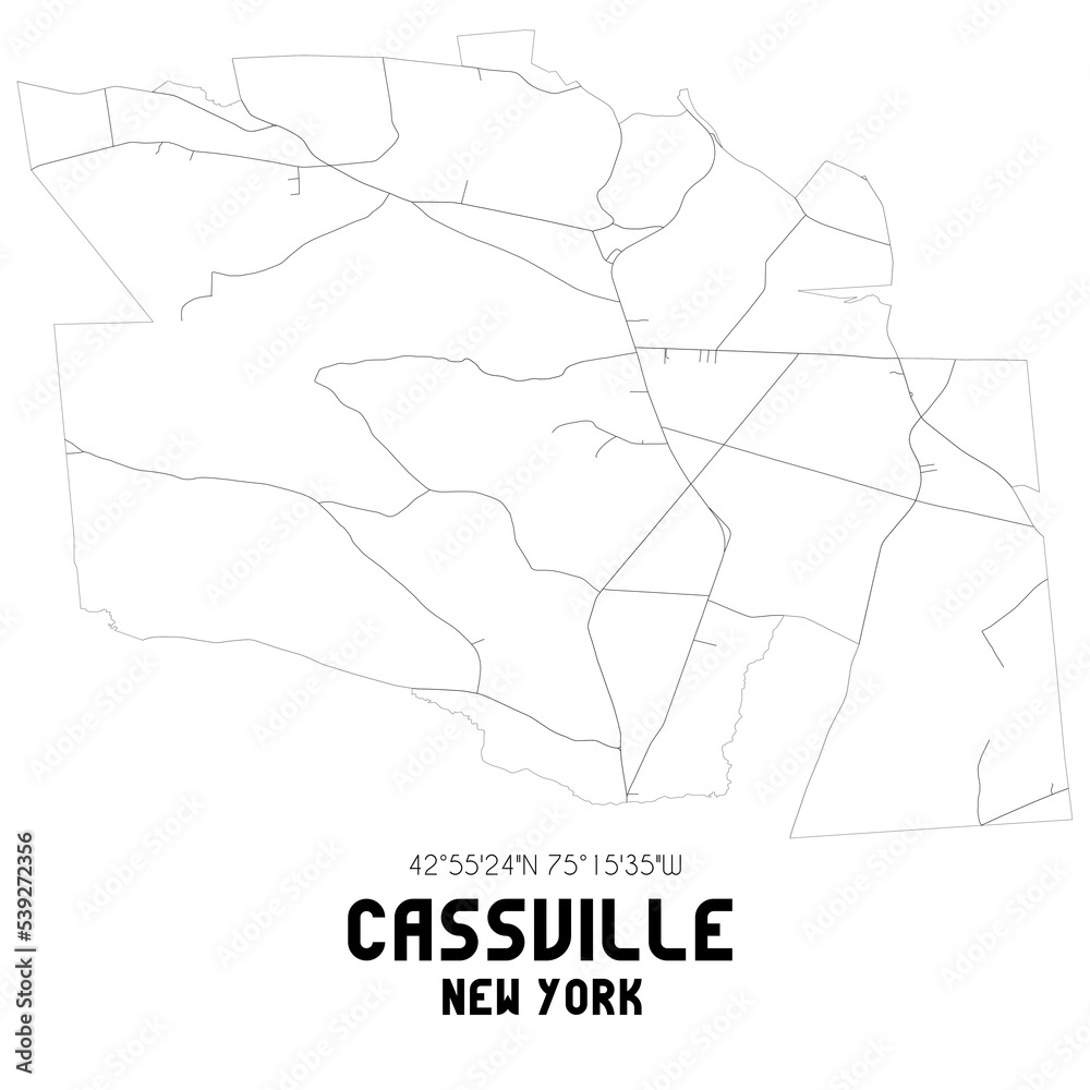 Cassville New York. US street map with black and white lines.