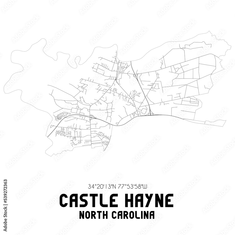 Castle Hayne North Carolina. US street map with black and white lines. Castle Hayne North Carolina. US street map with black and white lines.