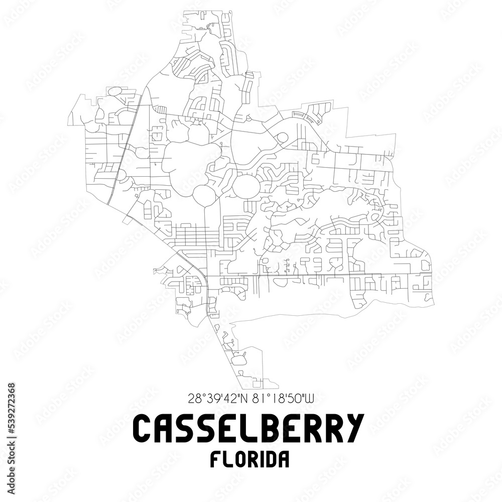 Casselberry Florida. US street map with black and white lines.