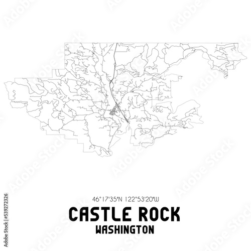 Castle Rock Washington. US street map with black and white lines.