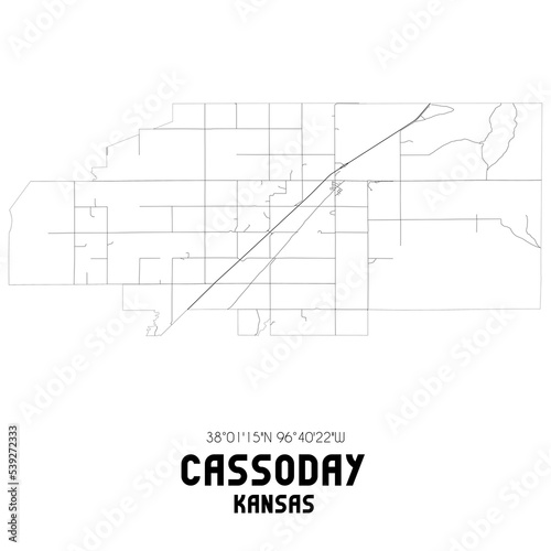 Cassoday Kansas. US street map with black and white lines.
