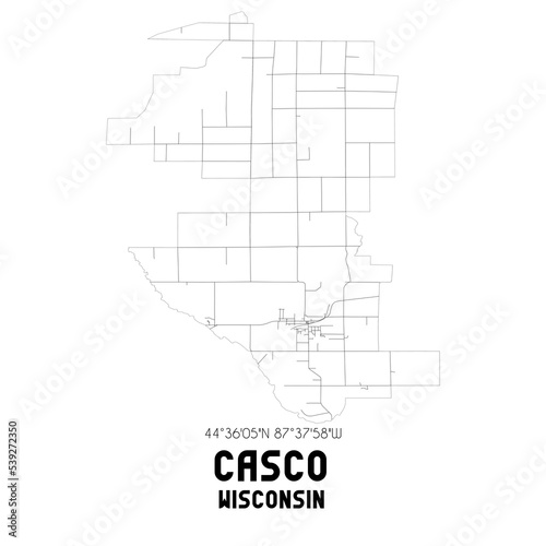Casco Wisconsin. US street map with black and white lines.