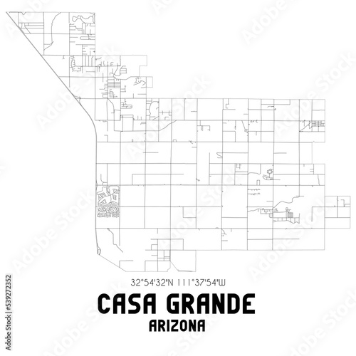 Casa Grande Arizona. US street map with black and white lines. photo
