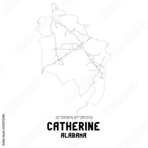 Catherine Alabama. US street map with black and white lines.