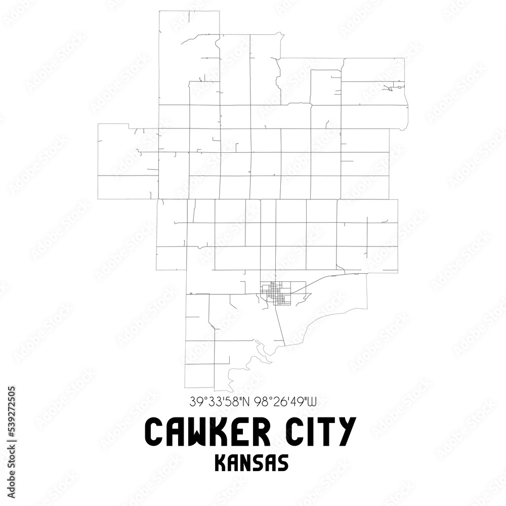 Cawker City Kansas. US street map with black and white lines. Cawker City Kansas. US street map with black and white lines.