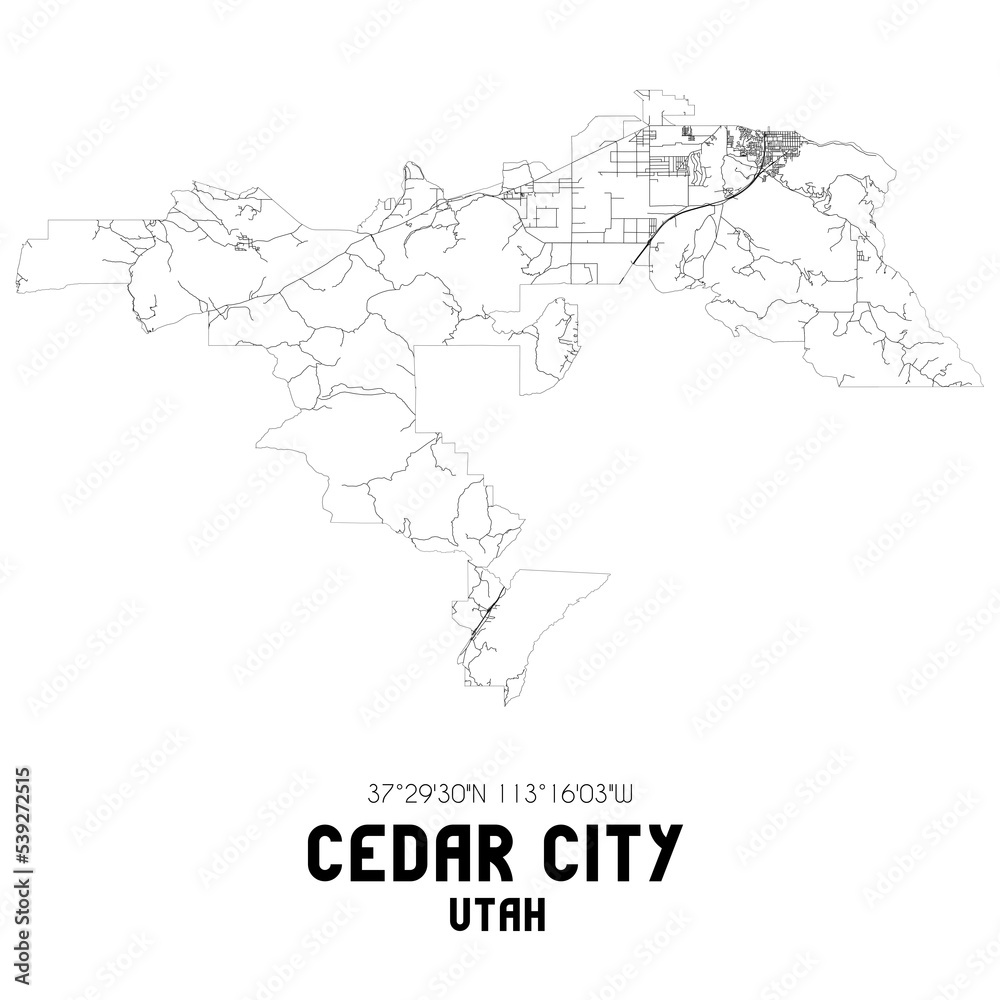 Cedar City Utah. US street map with black and white lines. Cedar City Utah. US street map with black and white lines.