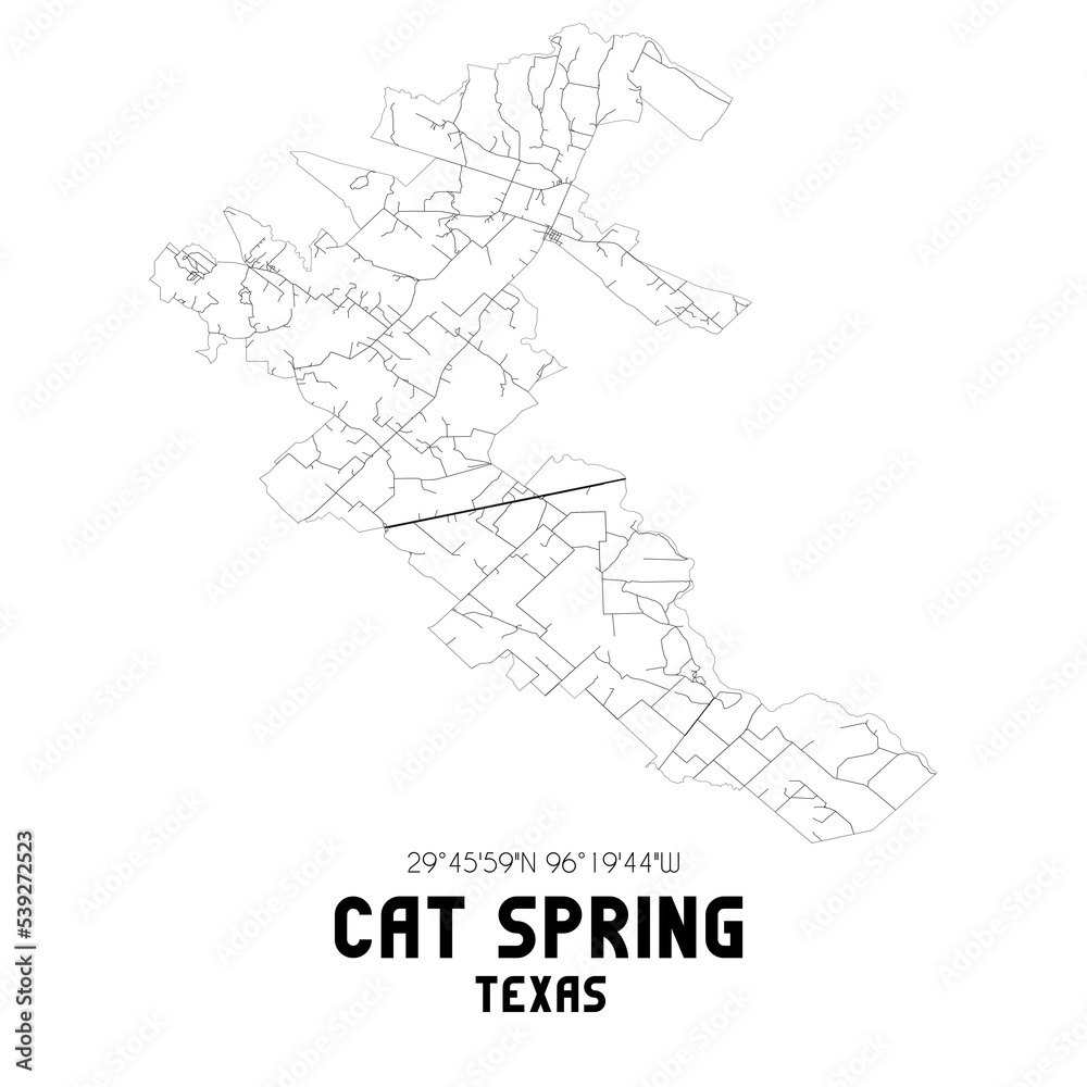 Cat Spring Texas. US street map with black and white lines.