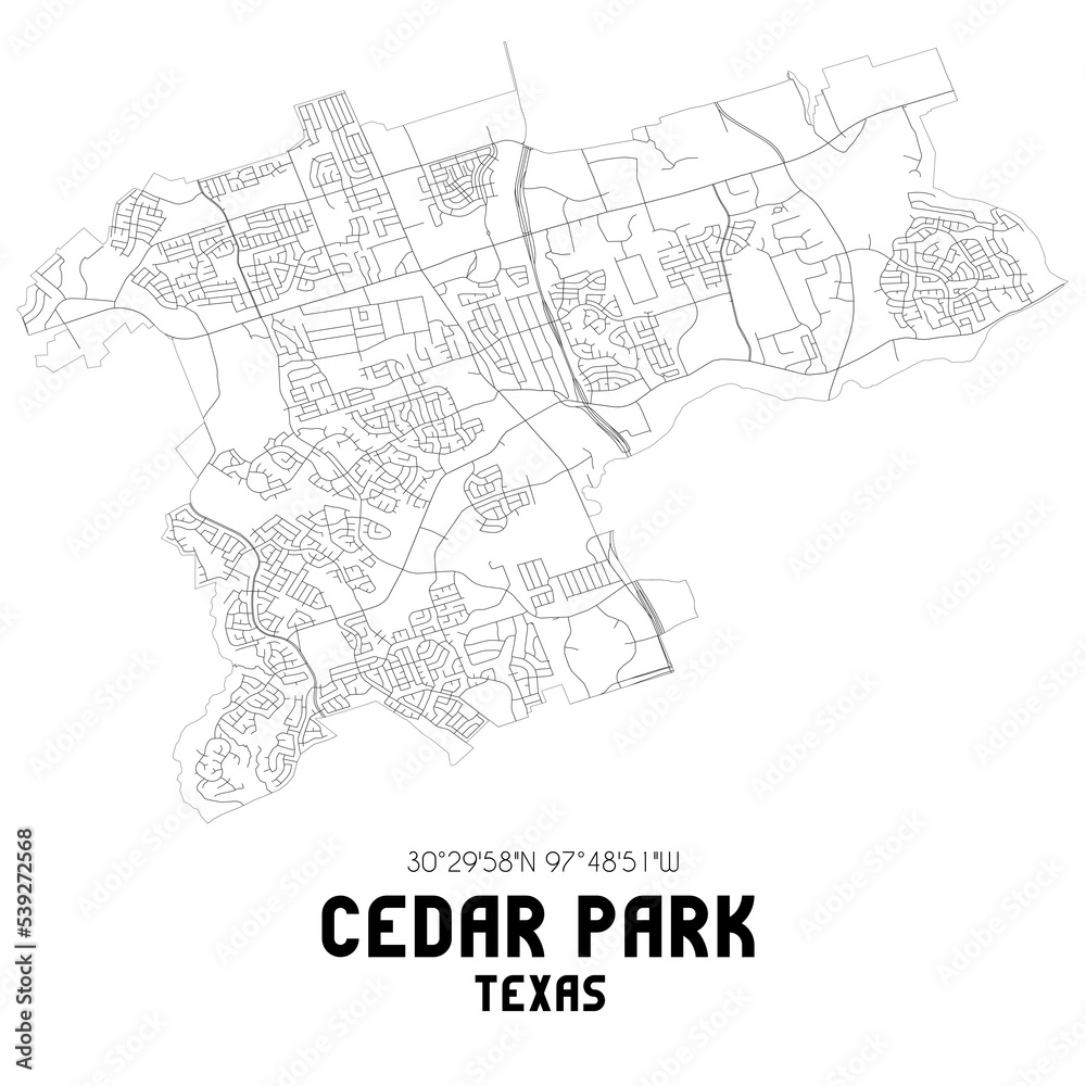 Cedar Park Texas. US street map with black and white lines.