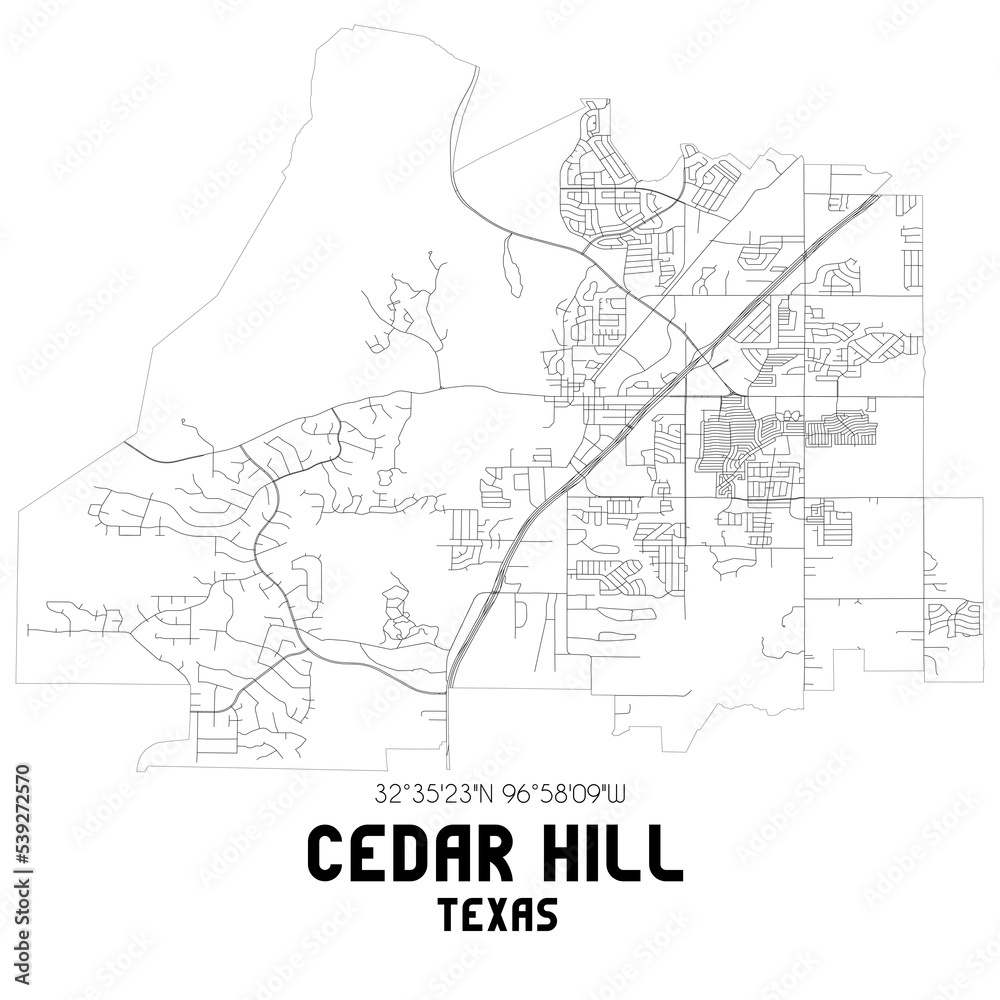 Cedar Hill Texas. US street map with black and white lines.