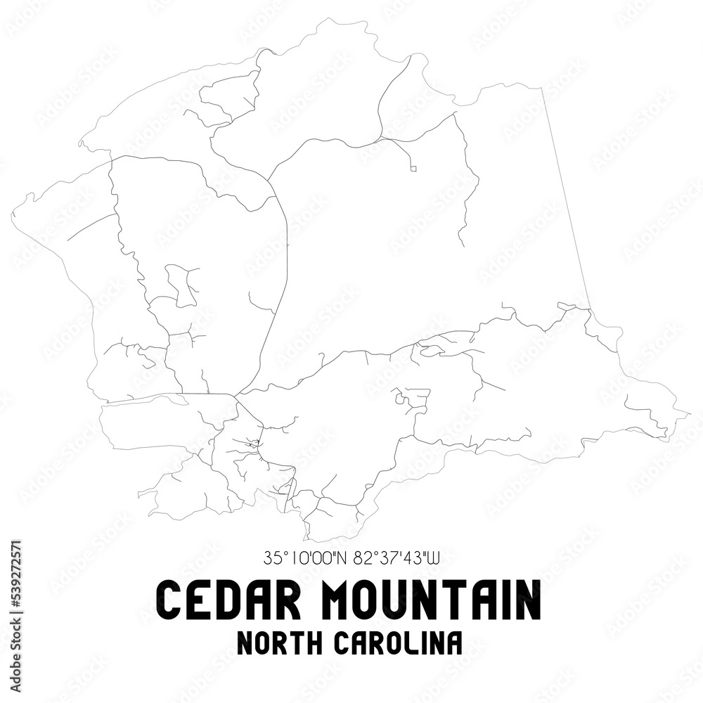 Cedar Mountain North Carolina. US street map with black and white lines.