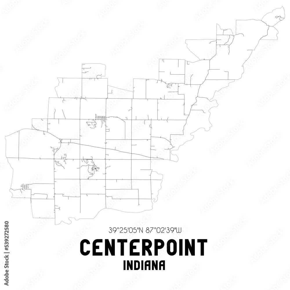 Centerpoint Indiana. US street map with black and white lines.