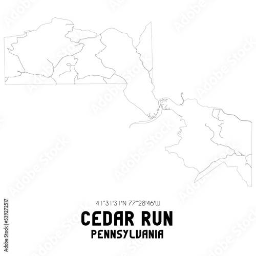 Cedar Run Pennsylvania. US street map with black and white lines.