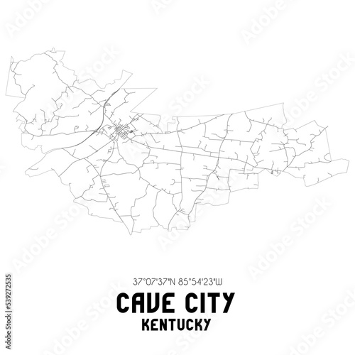 Cave City Kentucky. US street map with black and white lines.