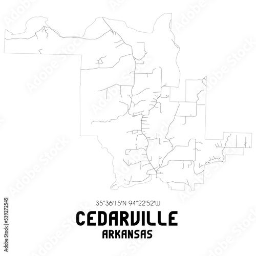 Cedarville Arkansas. US street map with black and white lines.