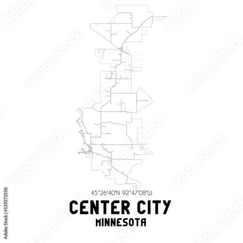 Center City Minnesota. US street map with black and white lines.