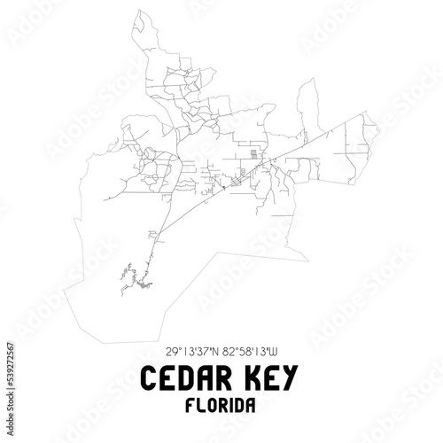Cedar Key Florida. US street map with black and white lines.