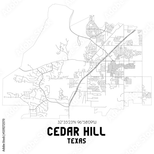 Cedar Hill Texas. US street map with black and white lines.