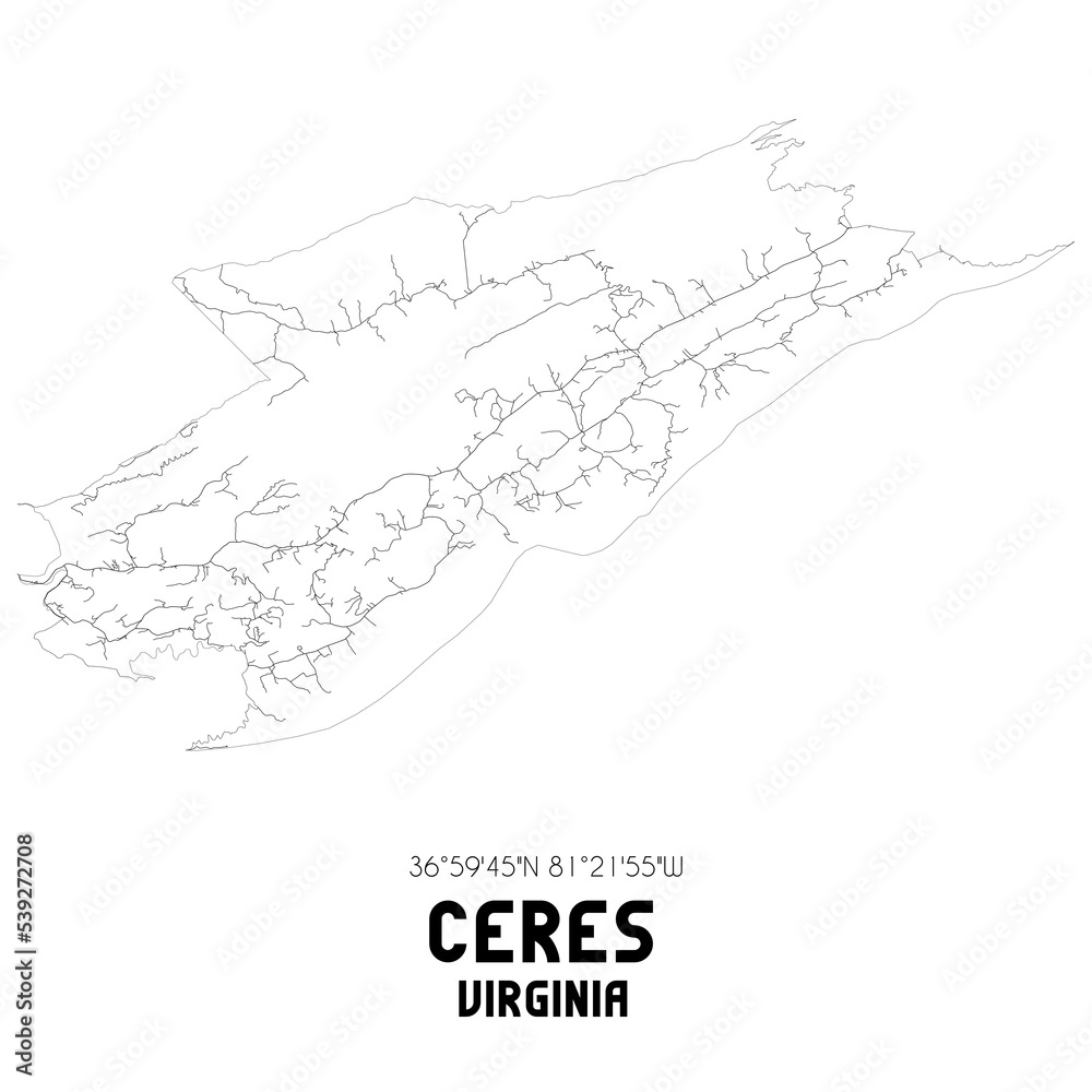 Ceres Virginia. US street map with black and white lines.