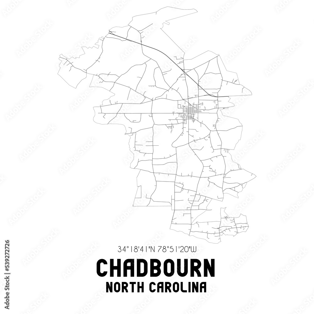 Chadbourn North Carolina. US street map with black and white lines.