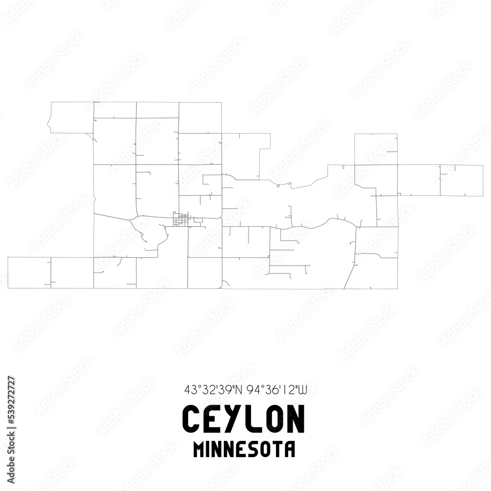 Ceylon Minnesota. US street map with black and white lines.