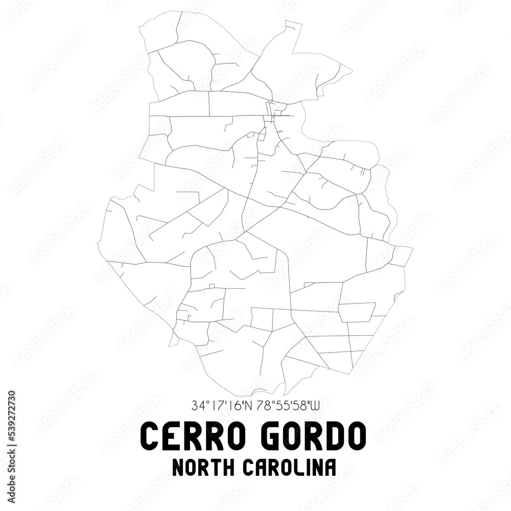 Cerro Gordo North Carolina. US street map with black and white lines