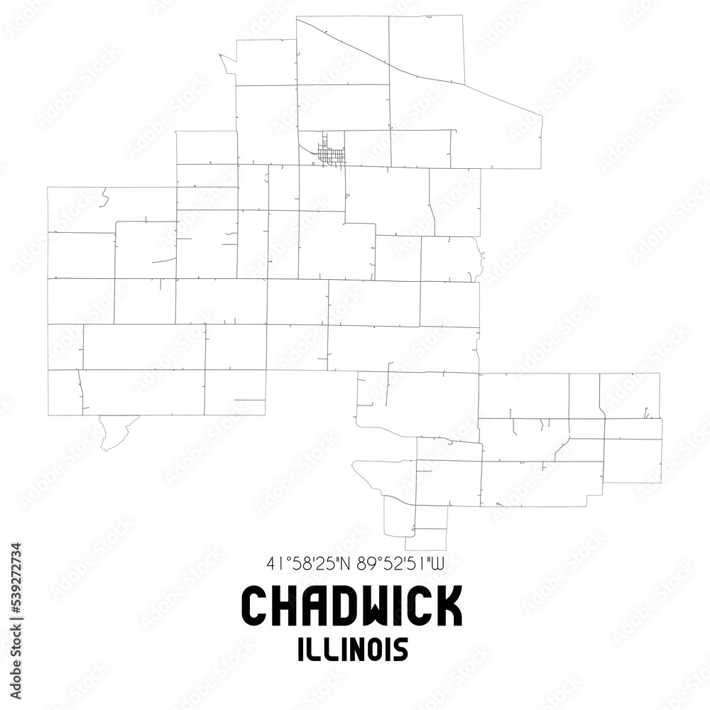 Chadwick Illinois. US street map with black and white lines.