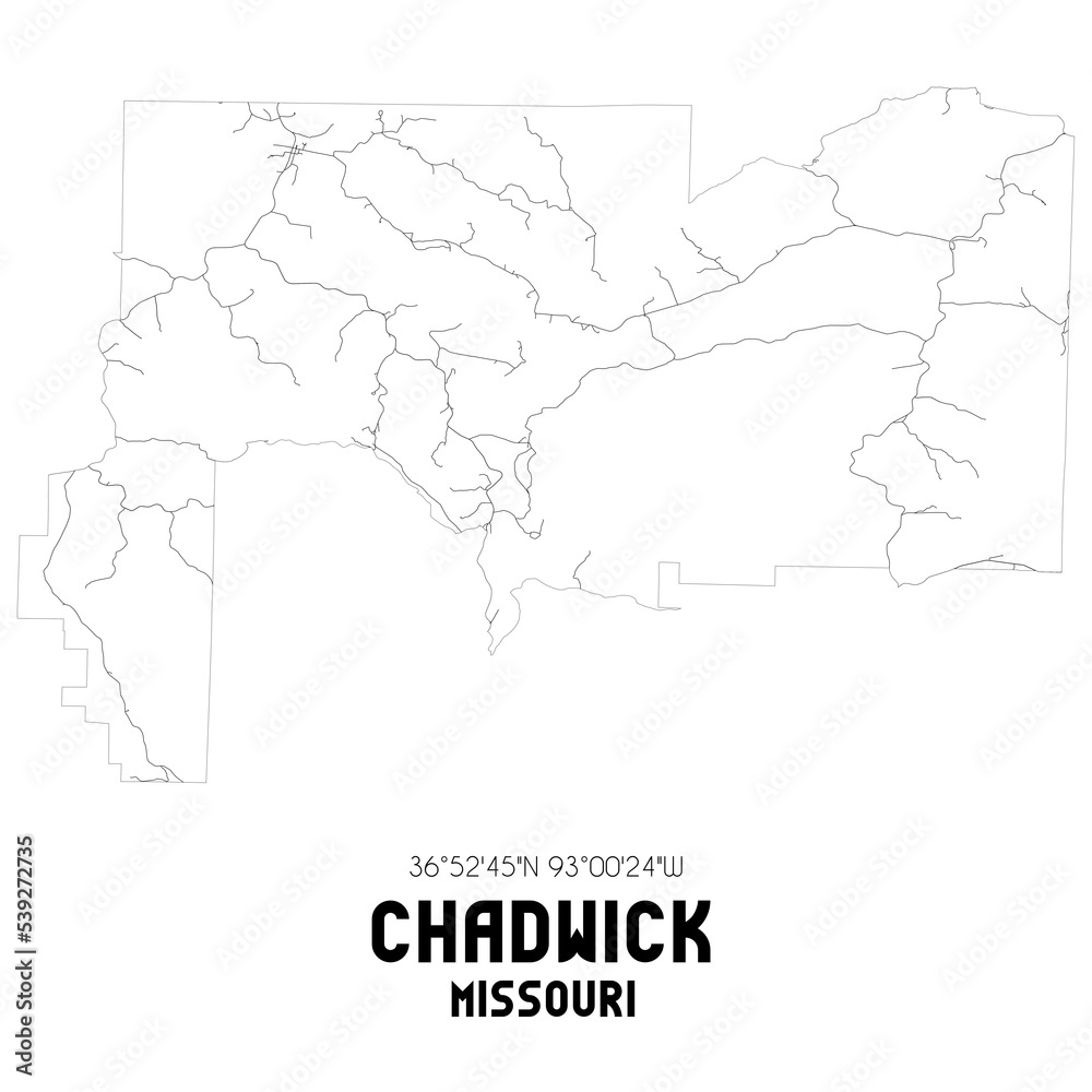 Chadwick Missouri. US street map with black and white lines.
